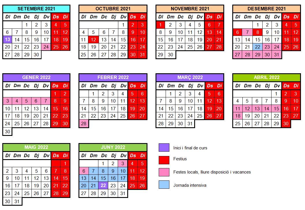 Calendari escolar 2021-22